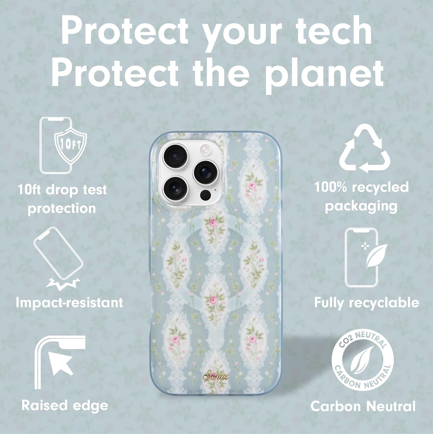 image:imageSonix Case for iPhone 16 Pro Max  Compatible with MagSafe  10ft Drop Tested  Gloss Pink RoseCottagecore