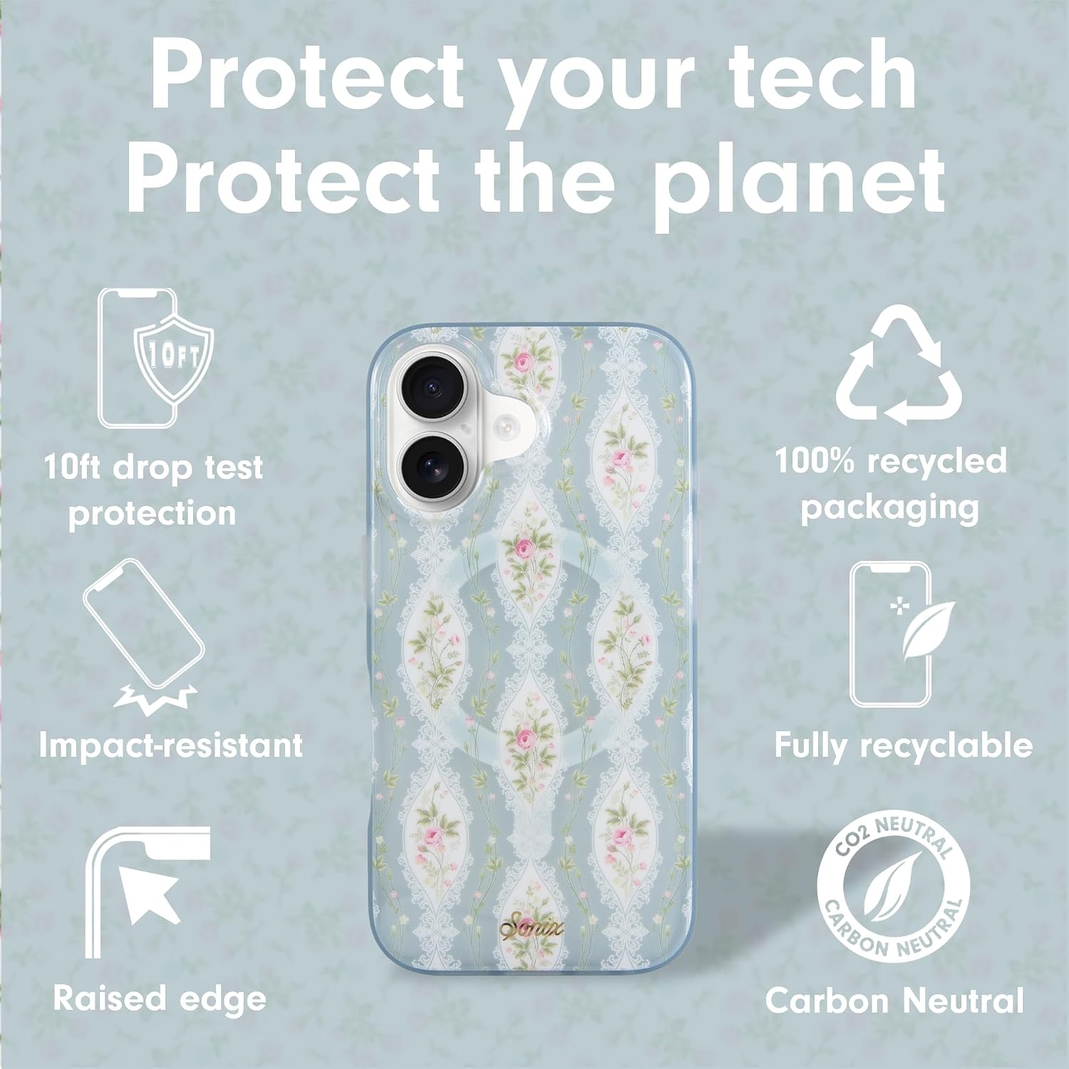 image:imageSonix Case for iPhone 16 Pro Max  Compatible with MagSafe  10ft Drop Tested  Gloss Pink RoseCottagecore
