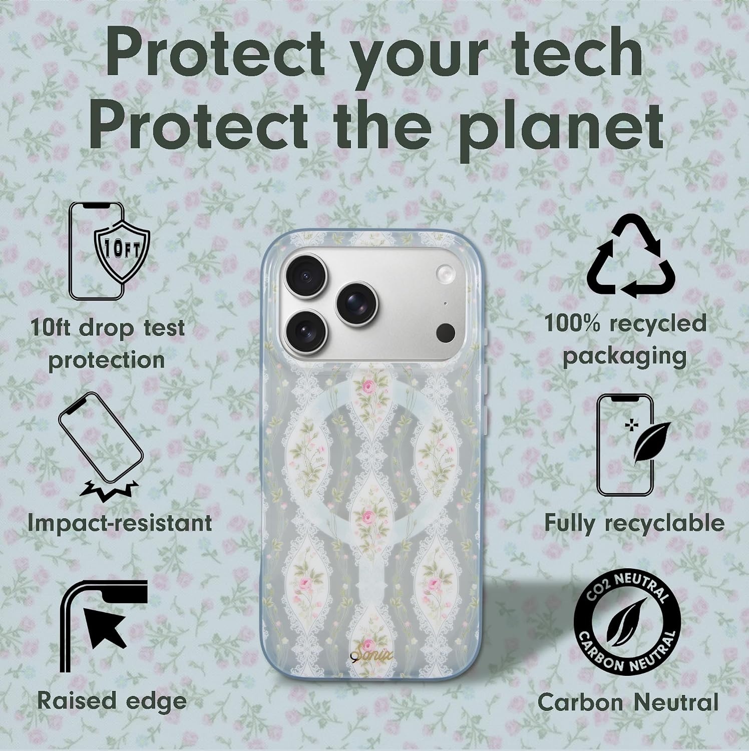 image:imageSonix Case for iPhone 17 Pro Max  Compatible with MagSafe  10ft Drop Tested  Hello Kitty GridCottage Core Blue