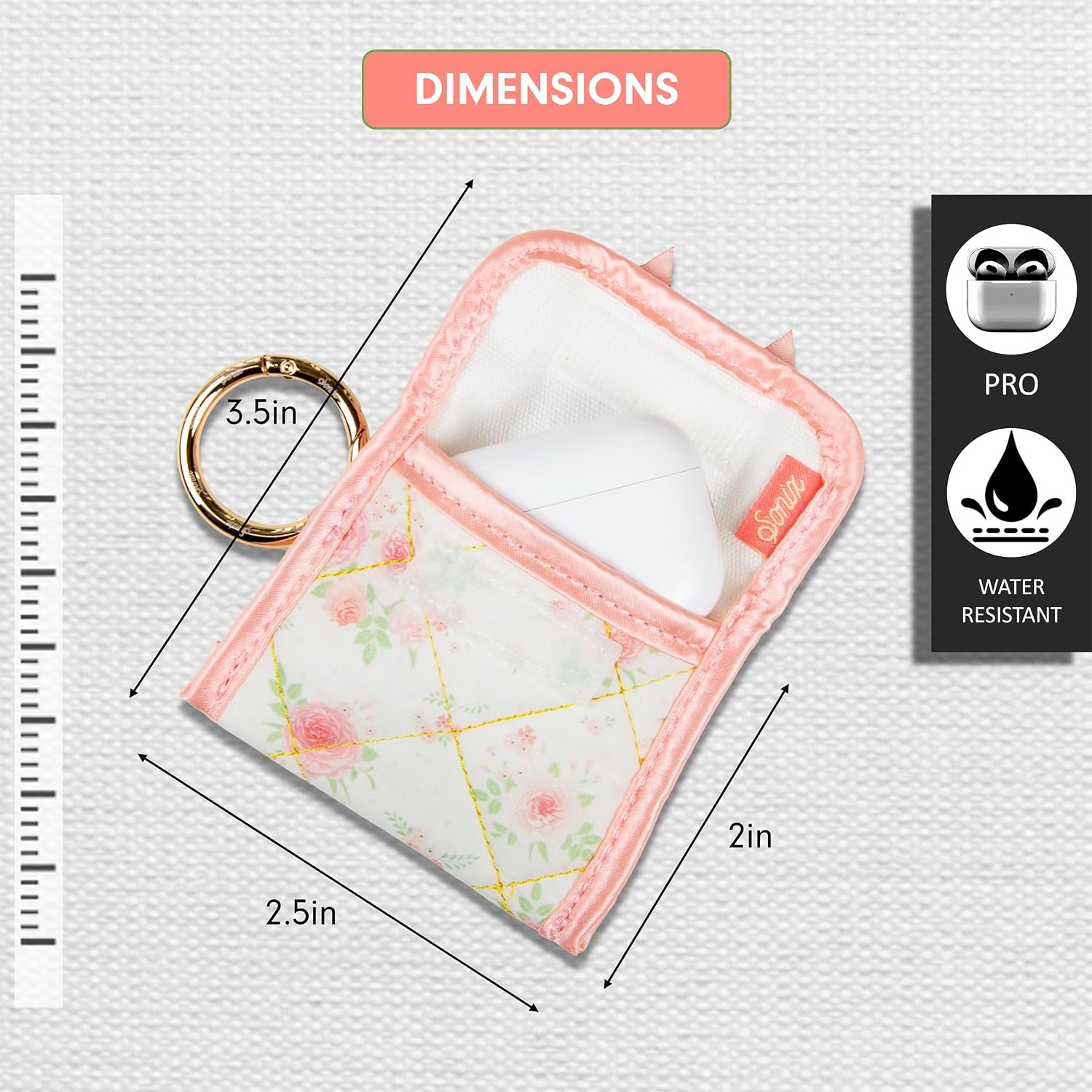 image:imageSonix Quilted Earbud Pouch  Premium Cotton Bag Charm for AirPods Keychain Storage Case Cover with Carabiner Ring  Red MonchhichiPatchwork Cottage