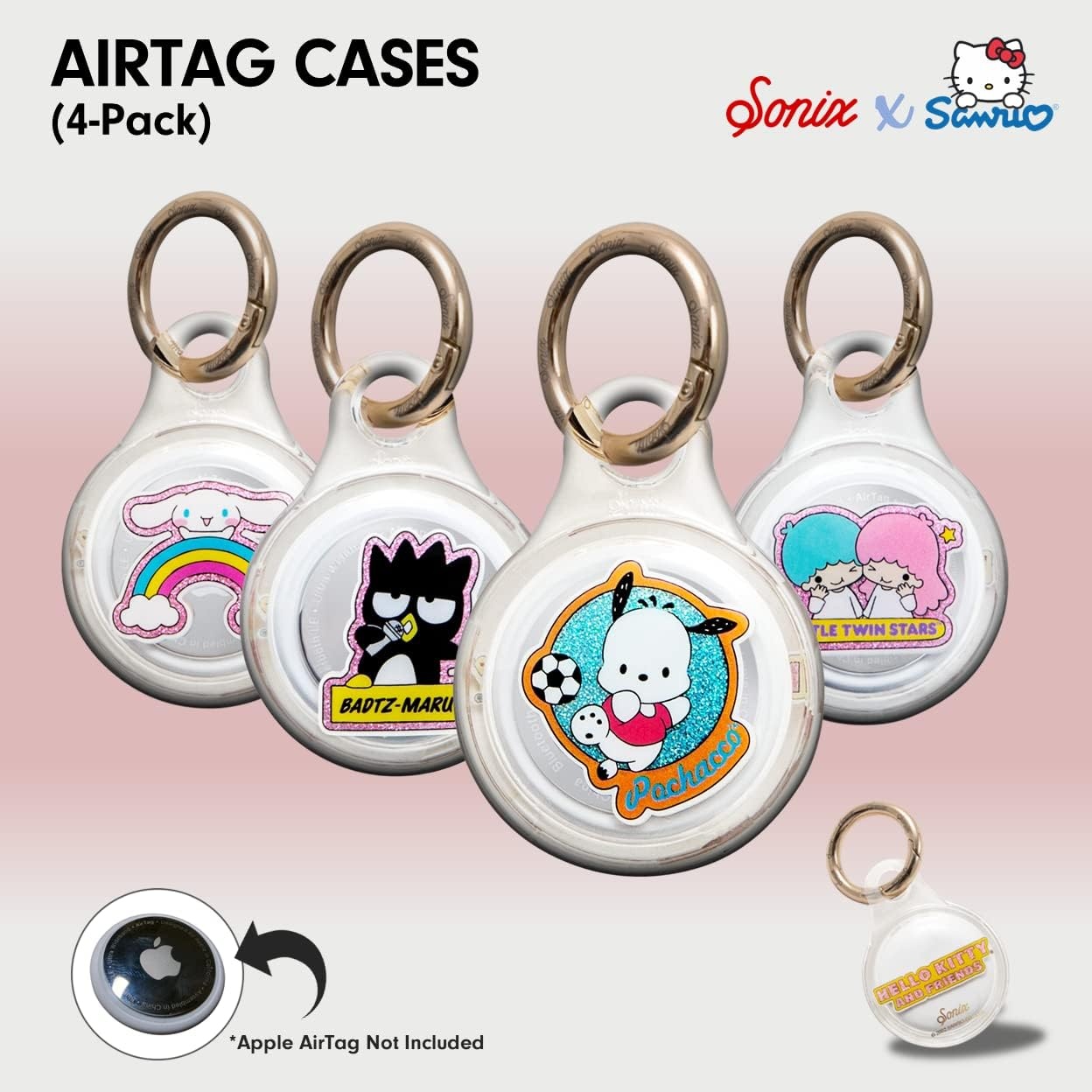 image:imageSonix x Sanrio Cases for Apple AirTags with Keychain  Hello Kitty amp Friends Sticker Party Cinnamoroll Pochacco BadtzMaru and Little Twin Stars 4PackSanrio  Sticker Party