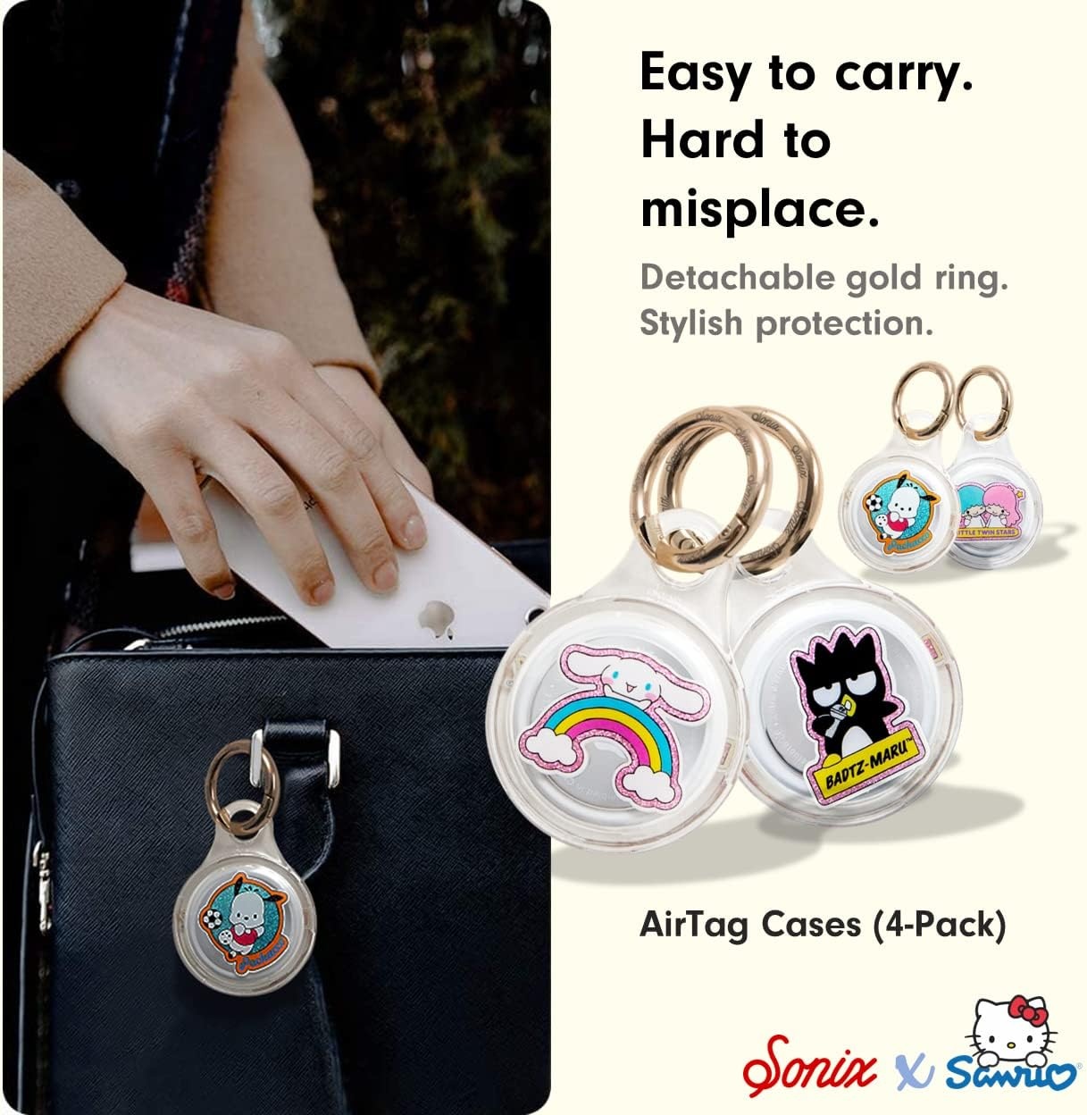 image:imageSonix x Sanrio Cases for Apple AirTags with Keychain  Hello Kitty amp Friends Sticker Party Cinnamoroll Pochacco BadtzMaru and Little Twin Stars 4PackSanrio  Sticker Party