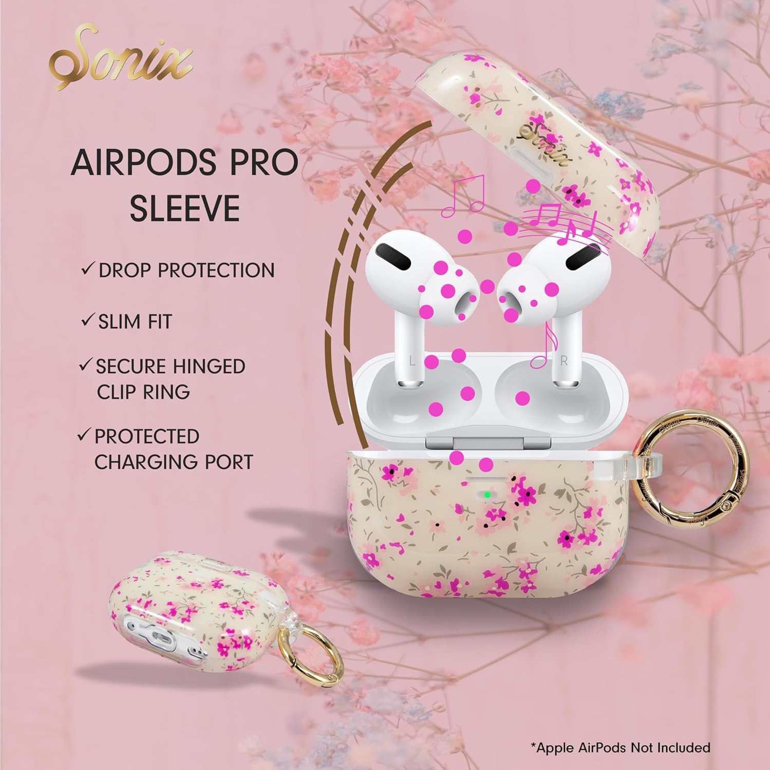 image:imageSonix x Sanrio Cases for AirPods Pro 1st Gen  Hard Cover Protective Case for Apple AirPods Pro Gen 1  Cinnamoroll Lovely RibbonsCottage Floral Pink