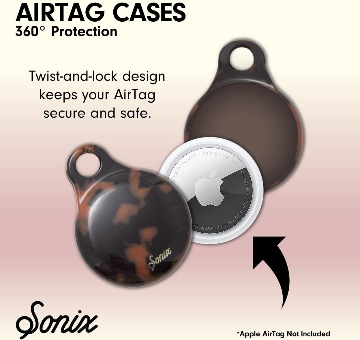 image:imageSonix Cases for Apple AirTags with Gold Carabiner  AirTag Hard Cover Protective Case  AirTag Holder Keychain  Jelly ApricotBrown Tort
