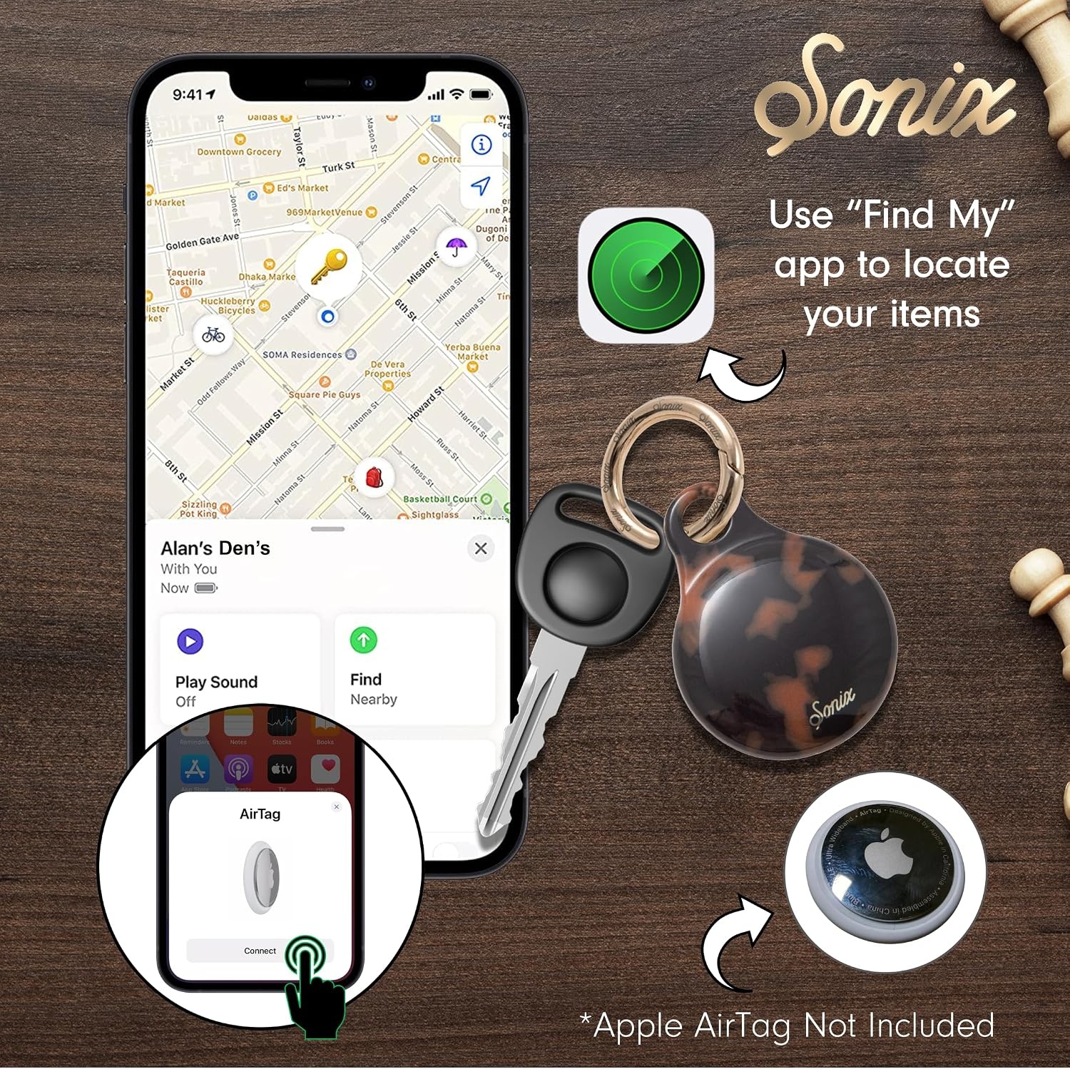 image:imageSonix Cases for Apple AirTags with Gold Carabiner  AirTag Hard Cover Protective Case  AirTag Holder Keychain  Jelly ApricotBrown Tort