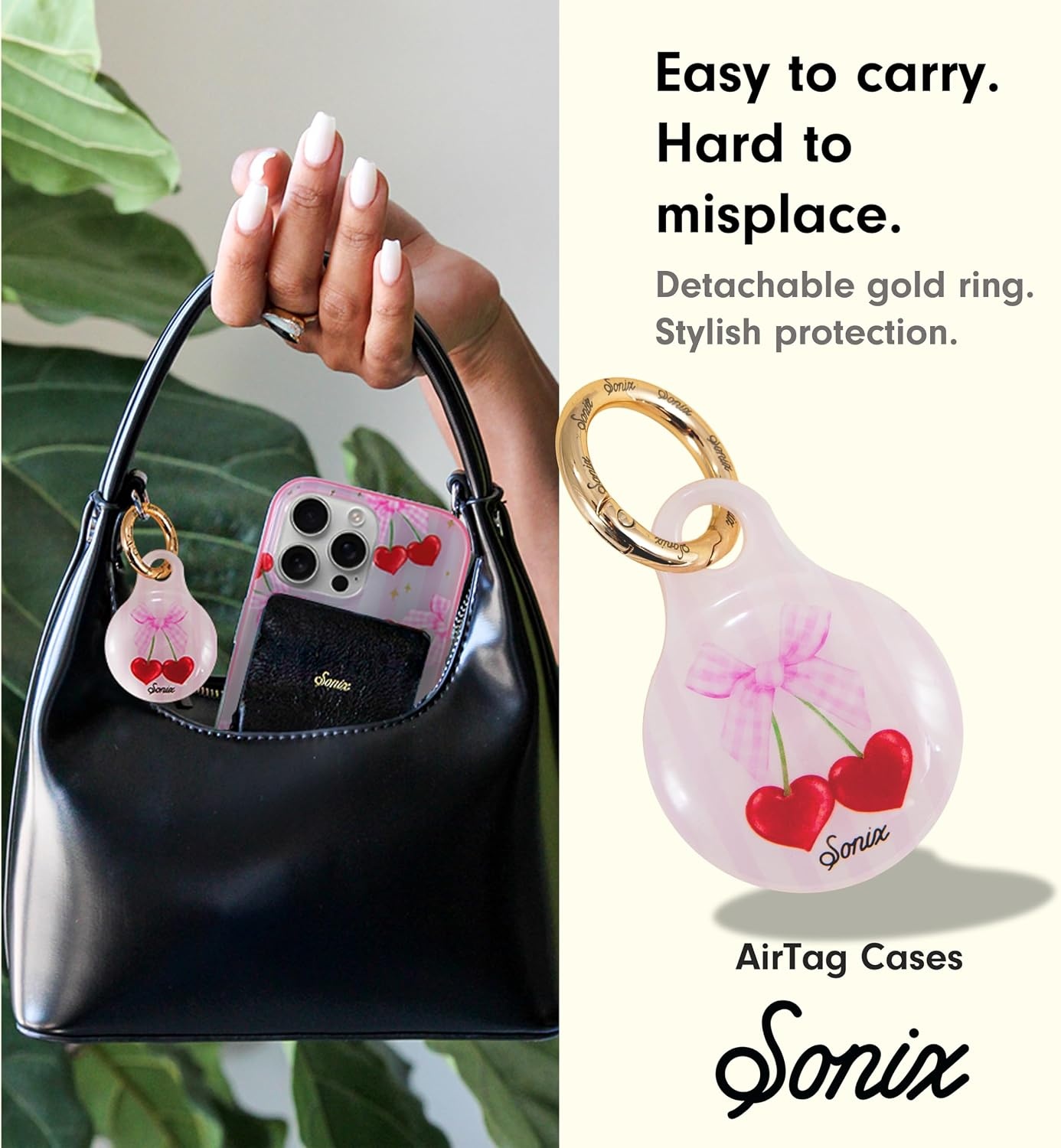 image:imageSonix Cases for Apple AirTags with Gold Carabiner  AirTag Hard Cover Protective Case  AirTag Holder Keychain  Jelly ApricotCherry Love