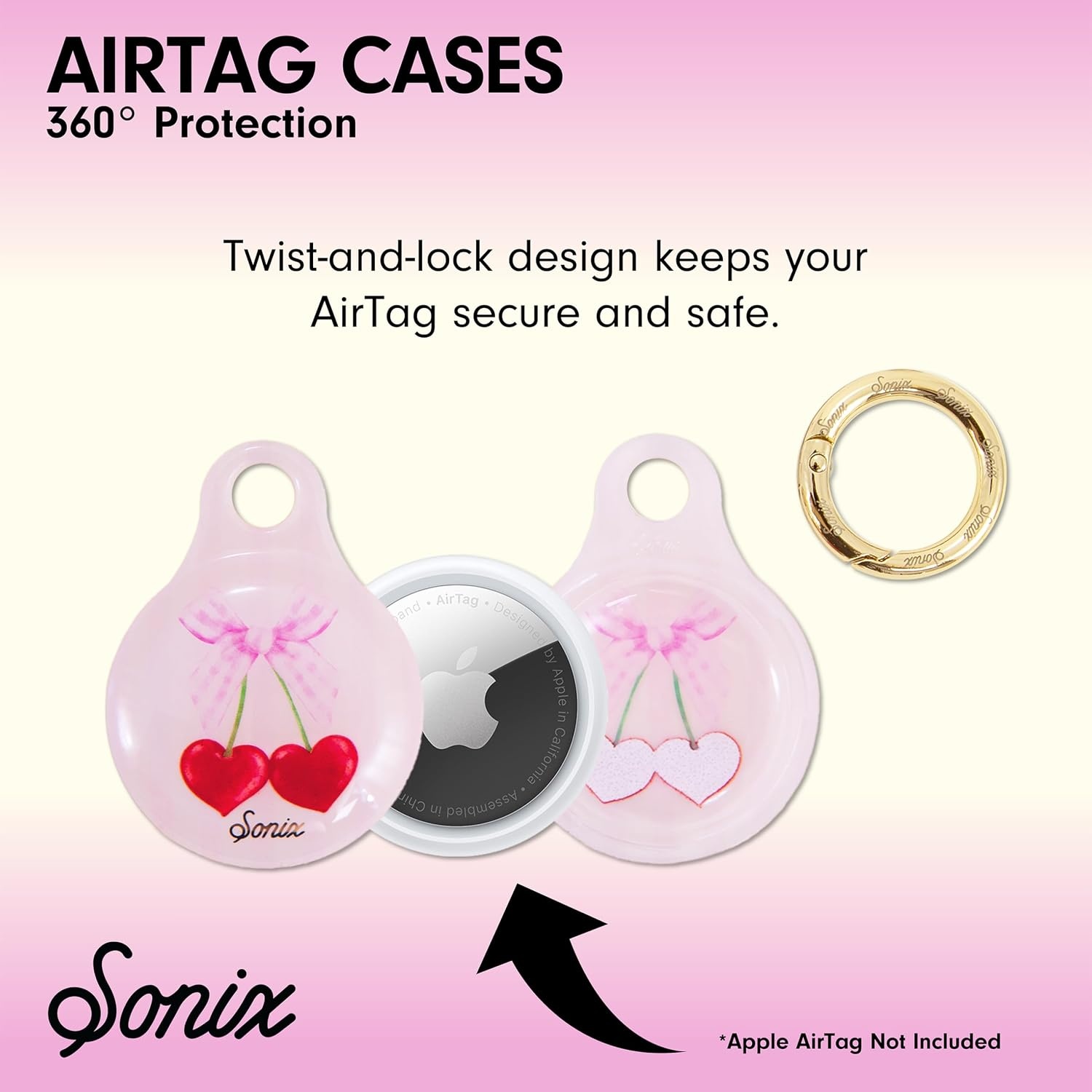 image:imageSonix Cases for Apple AirTags with Gold Carabiner  AirTag Hard Cover Protective Case  AirTag Holder Keychain  Jelly ApricotCherry Love