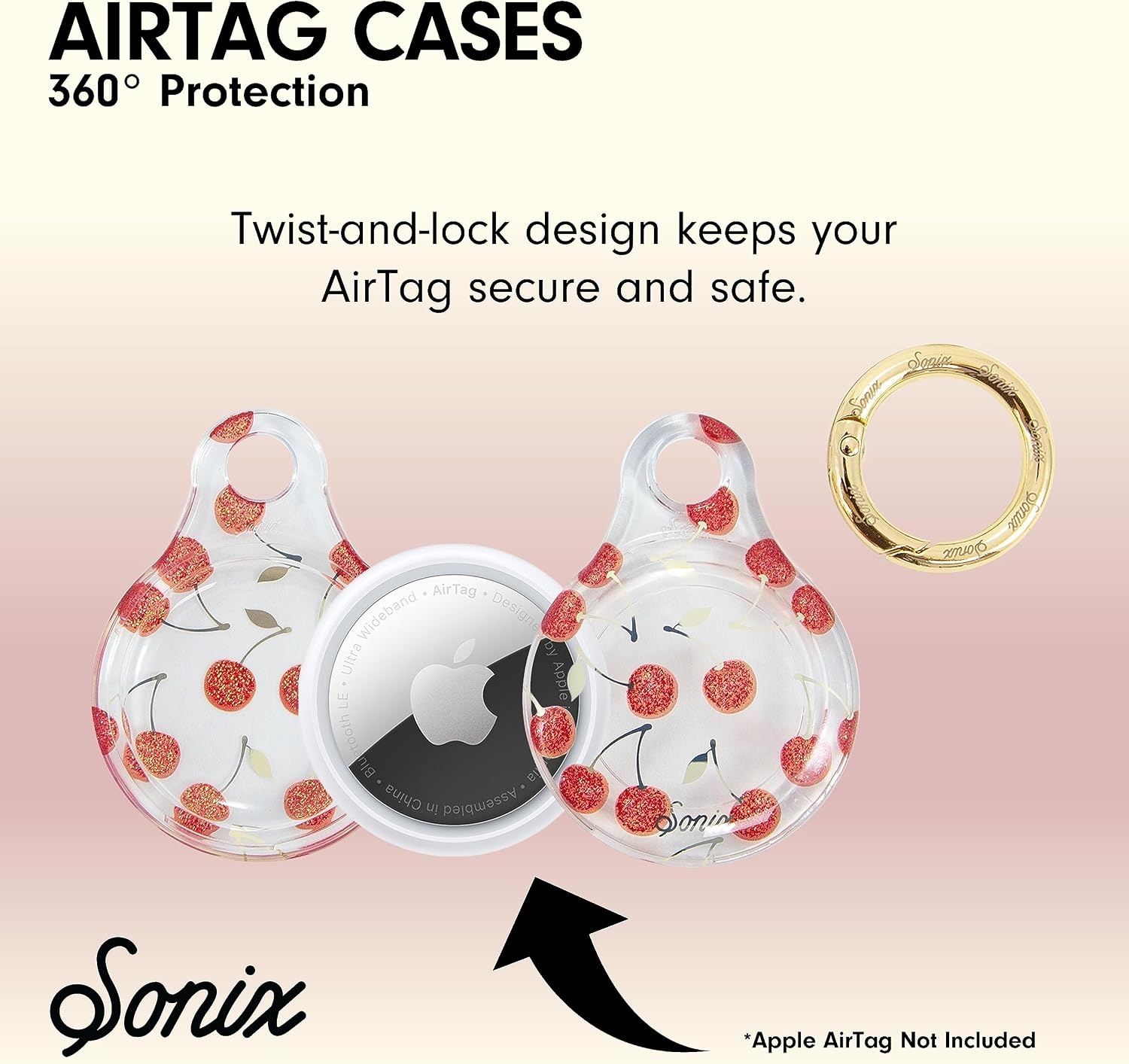 image:imageSonix Cases for Apple AirTags with Gold Carabiner  AirTag Hard Cover Protective Case  AirTag Holder Keychain  Jelly ApricotCherry on Top