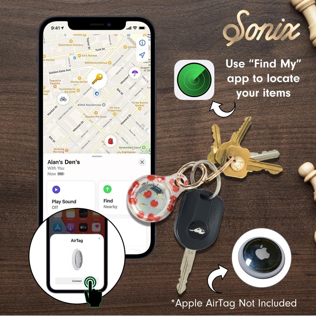 image:imageSonix Cases for Apple AirTags with Gold Carabiner  AirTag Hard Cover Protective Case  AirTag Holder Keychain  Jelly ApricotCherry on Top