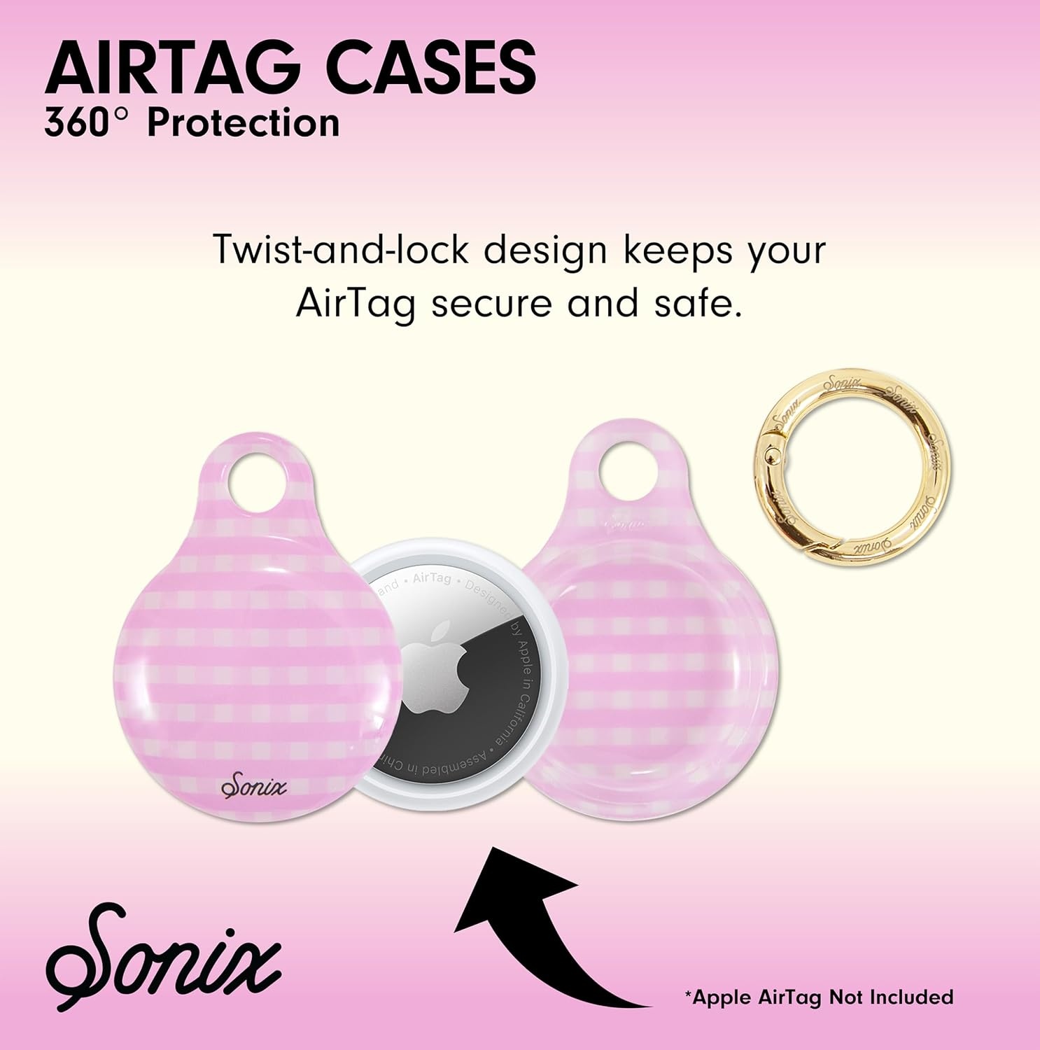 image:imageSonix Cases for Apple AirTags with Gold Carabiner  AirTag Hard Cover Protective Case  AirTag Holder Keychain  Jelly ApricotGingham Pink