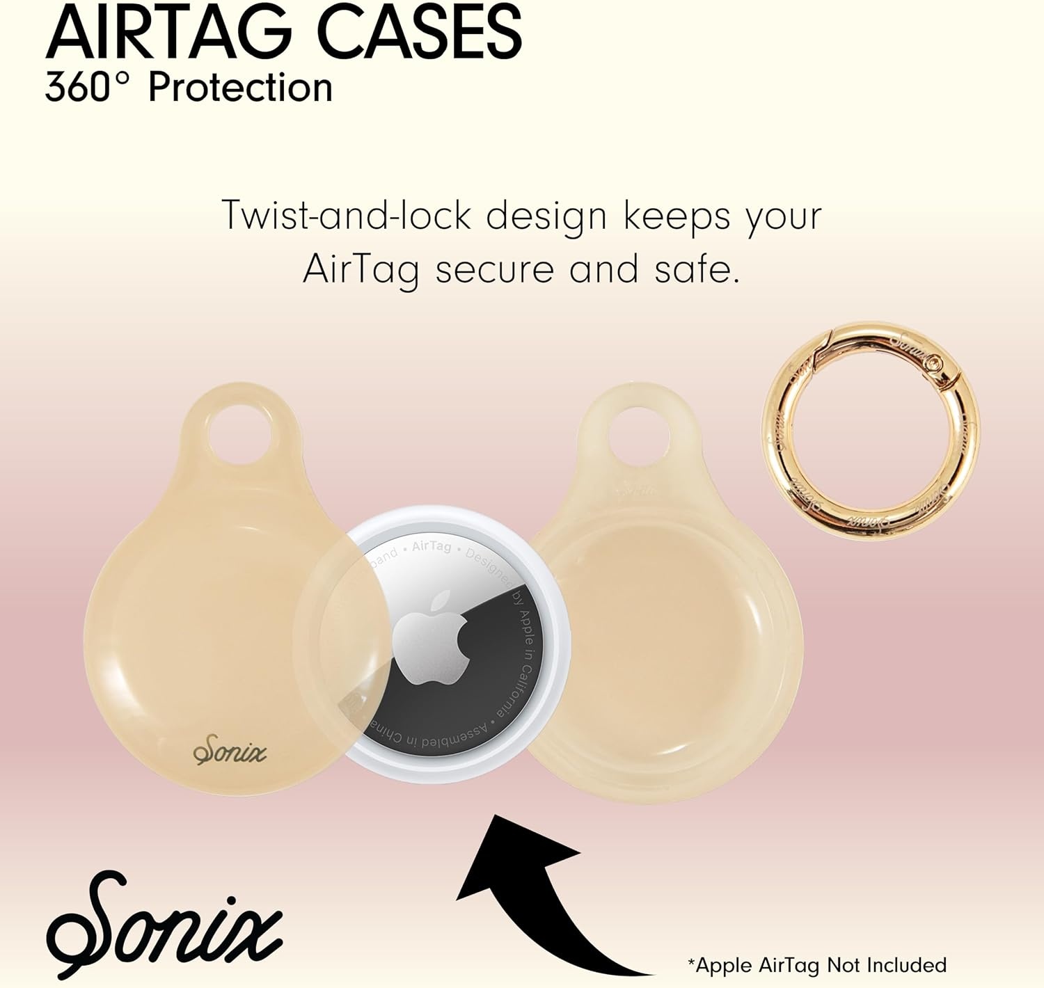 image:imageSonix Cases for Apple AirTags with Gold Carabiner  AirTag Hard Cover Protective Case  AirTag Holder Keychain  Jelly ApricotJelly Apricot