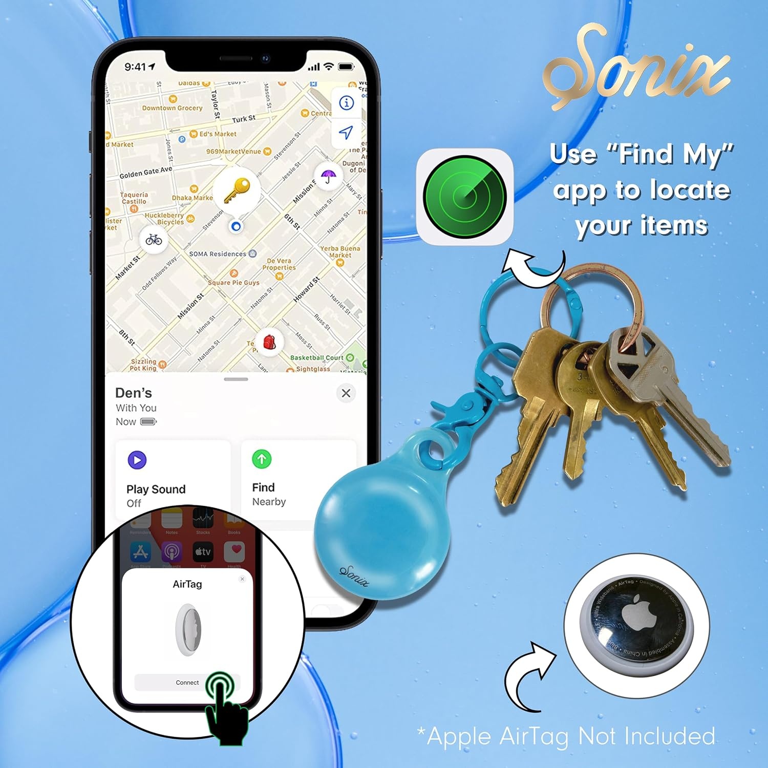 image:imageSonix Cases for Apple AirTags with Gold Carabiner  AirTag Hard Cover Protective Case  AirTag Holder Keychain  Jelly ApricotJelly Baby Blue