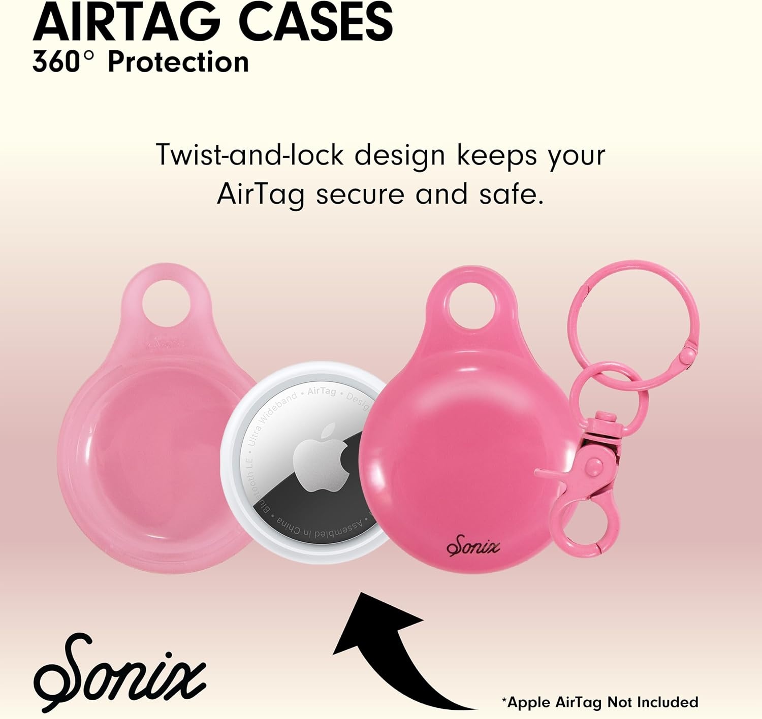 image:imageSonix Cases for Apple AirTags with Gold Carabiner  AirTag Hard Cover Protective Case  AirTag Holder Keychain  Jelly ApricotJelly Bubblegum Pink