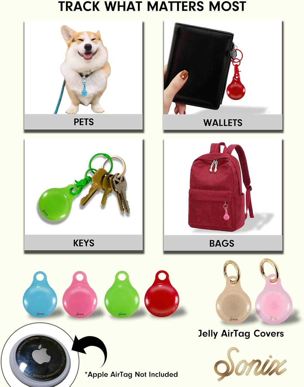 image:imageSonix Cases for Apple AirTags with Gold Carabiner  AirTag Hard Cover Protective Case  AirTag Holder Keychain  Jelly ApricotJelly Lime