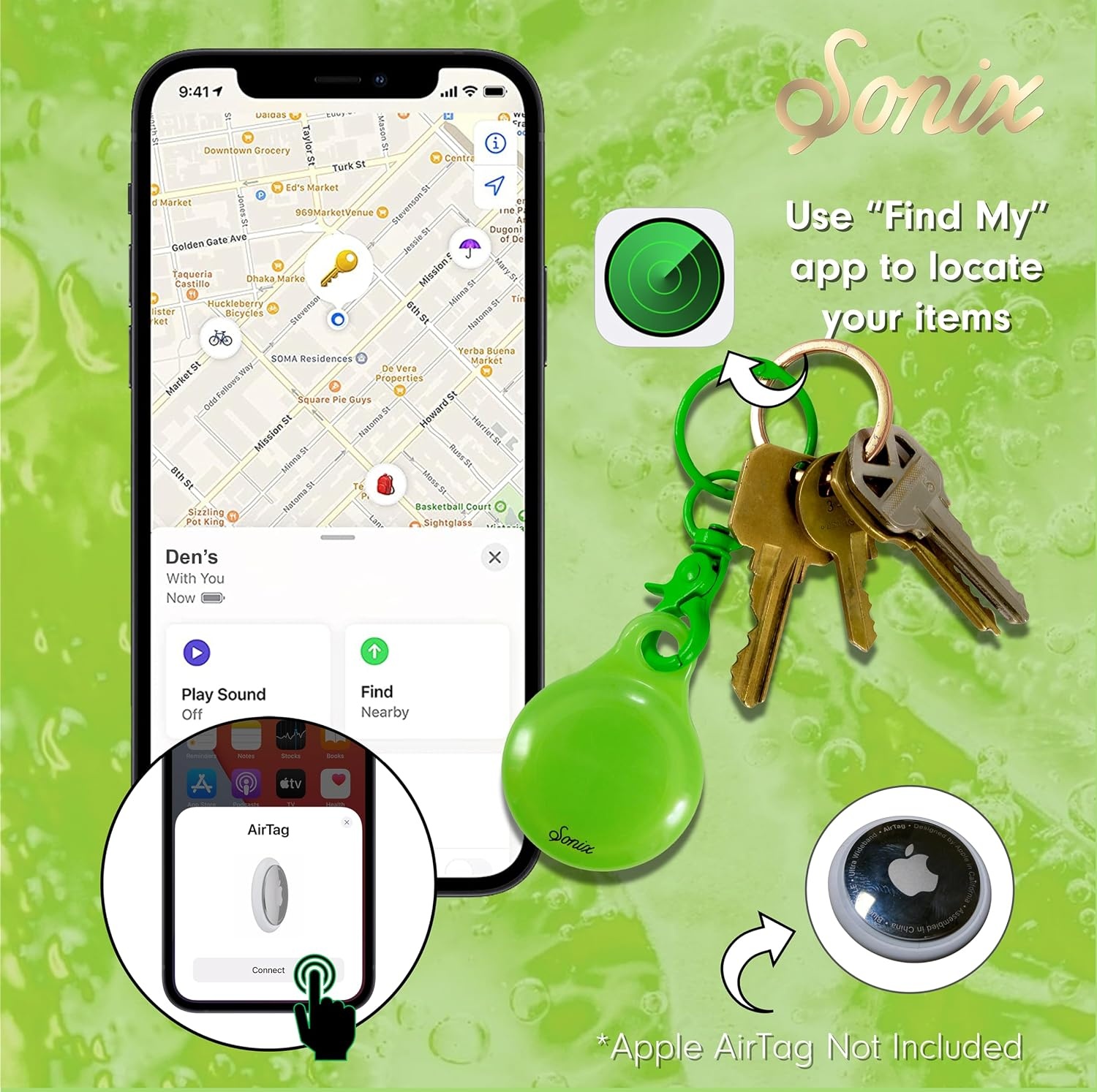 image:imageSonix Cases for Apple AirTags with Gold Carabiner  AirTag Hard Cover Protective Case  AirTag Holder Keychain  Jelly ApricotJelly Lime