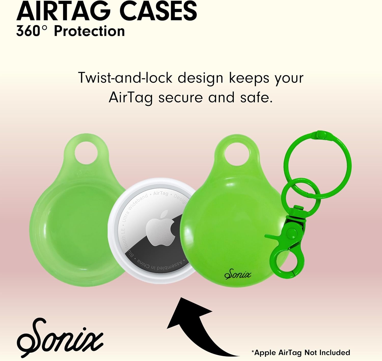 image:imageSonix Cases for Apple AirTags with Gold Carabiner  AirTag Hard Cover Protective Case  AirTag Holder Keychain  Jelly ApricotJelly Lime