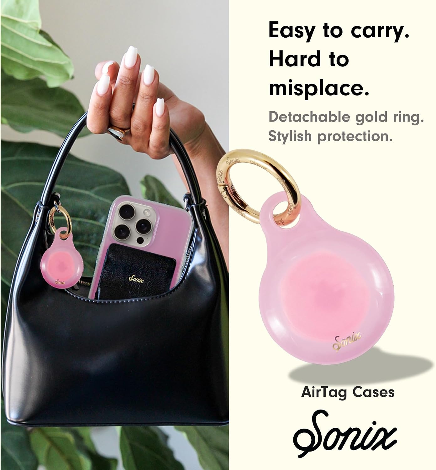 image:imageSonix Cases for Apple AirTags with Gold Carabiner  AirTag Hard Cover Protective Case  AirTag Holder Keychain  Jelly ApricotJelly Pink
