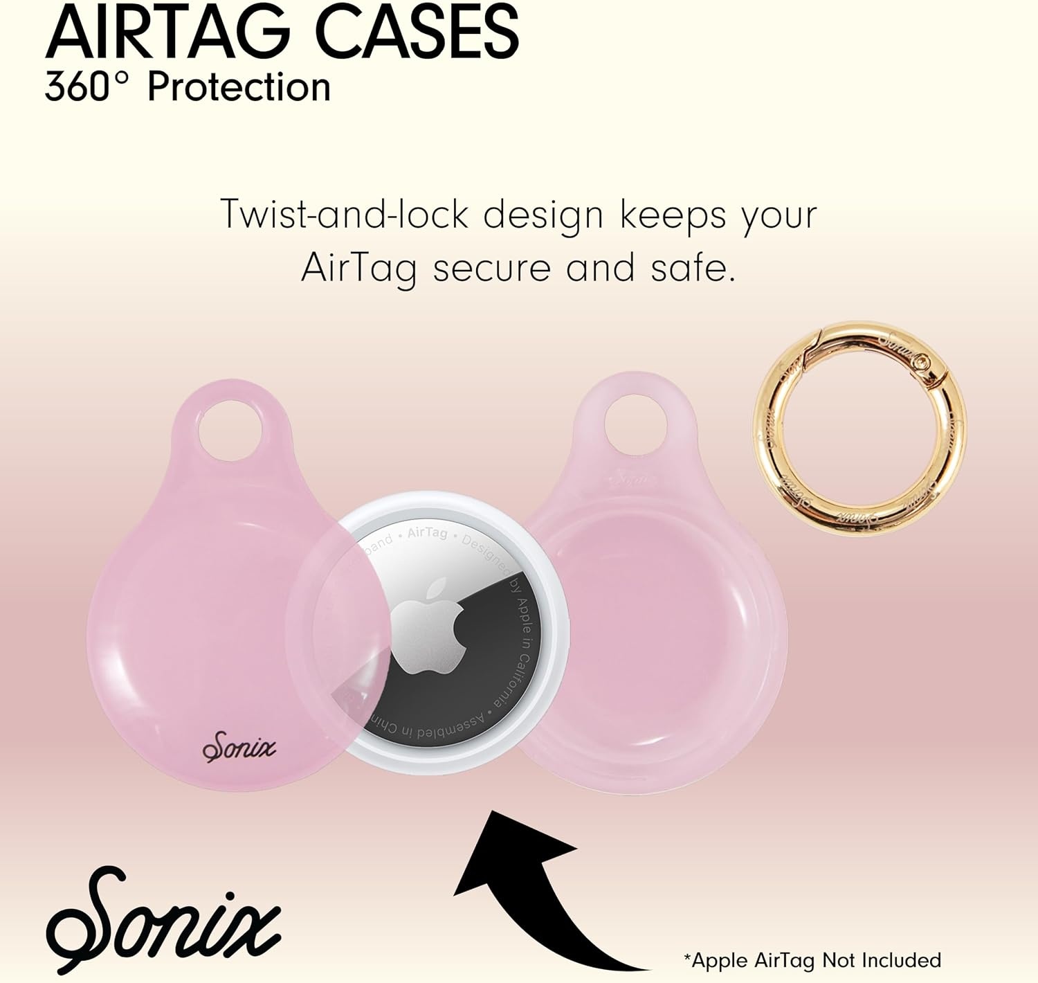 image:imageSonix Cases for Apple AirTags with Gold Carabiner  AirTag Hard Cover Protective Case  AirTag Holder Keychain  Jelly ApricotJelly Pink