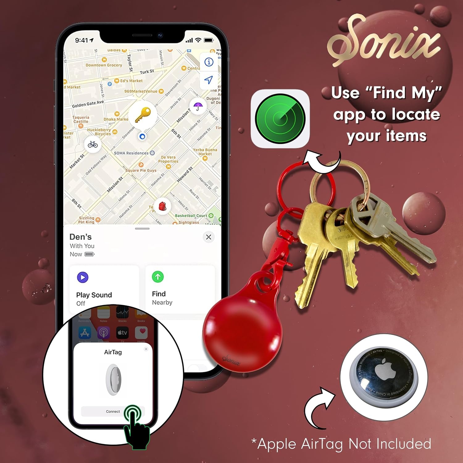 image:imageSonix Cases for Apple AirTags with Gold Carabiner  AirTag Hard Cover Protective Case  AirTag Holder Keychain  Jelly ApricotJelly Red