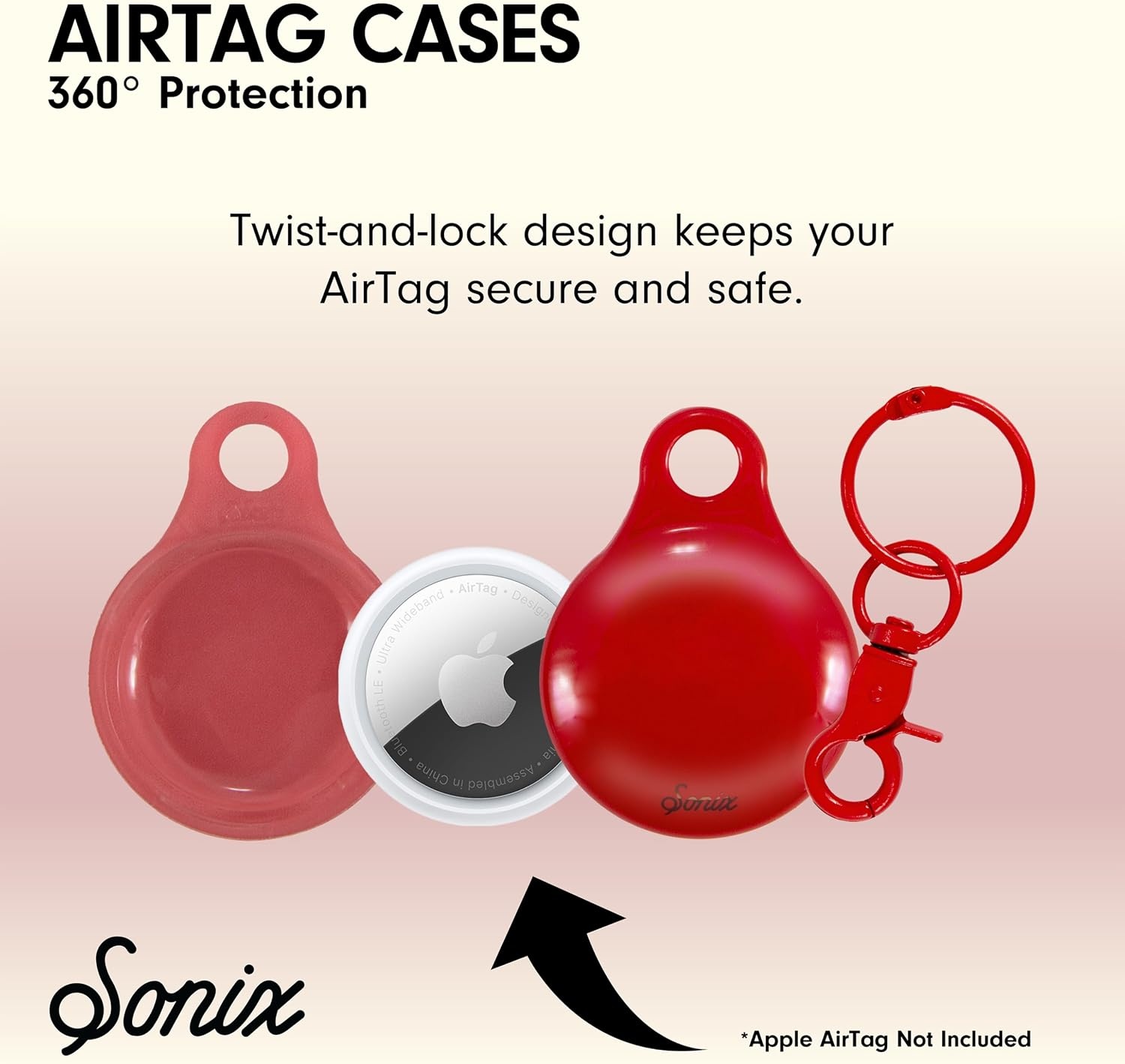 image:imageSonix Cases for Apple AirTags with Gold Carabiner  AirTag Hard Cover Protective Case  AirTag Holder Keychain  Jelly ApricotJelly Red