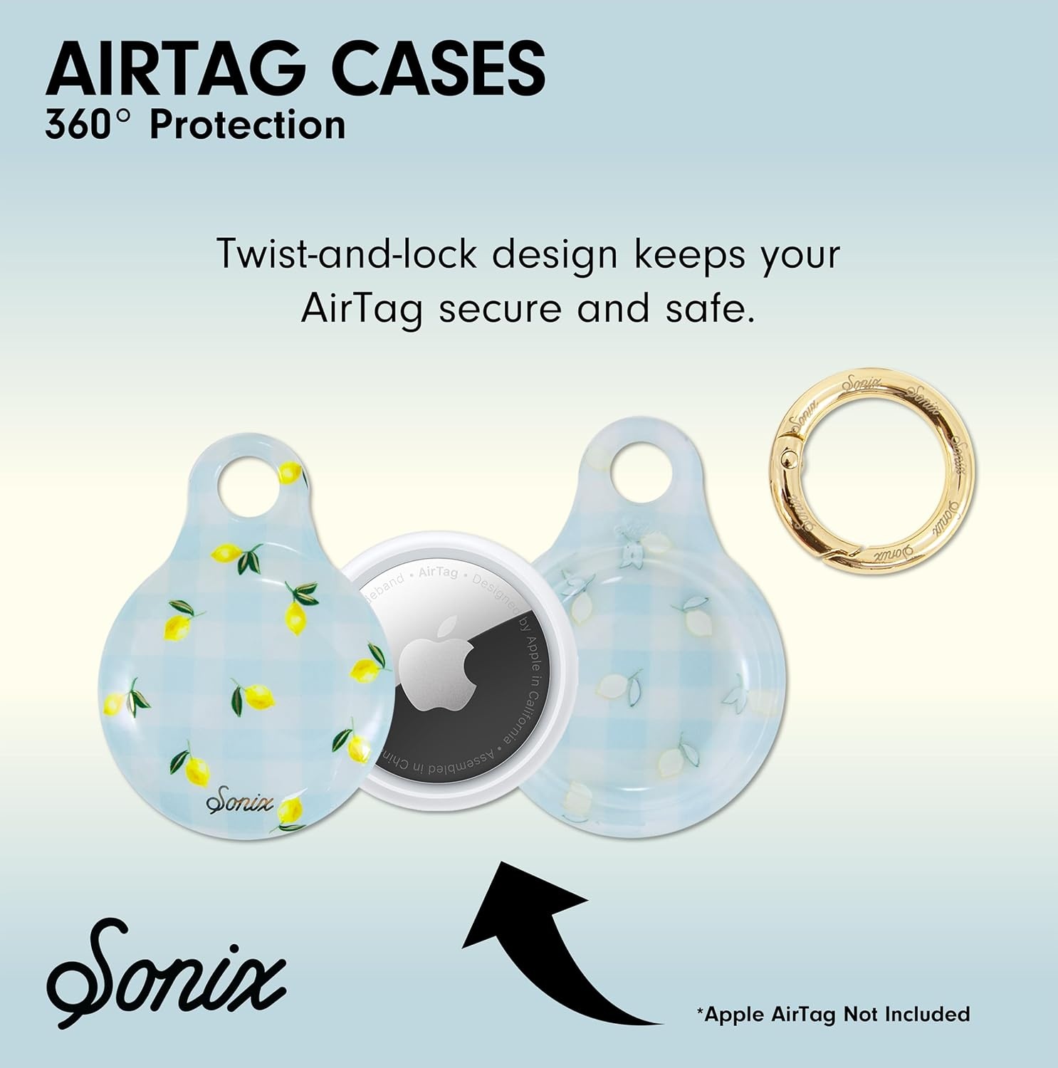 image:imageSonix Cases for Apple AirTags with Gold Carabiner  AirTag Hard Cover Protective Case  AirTag Holder Keychain  Jelly ApricotLemon Gingham