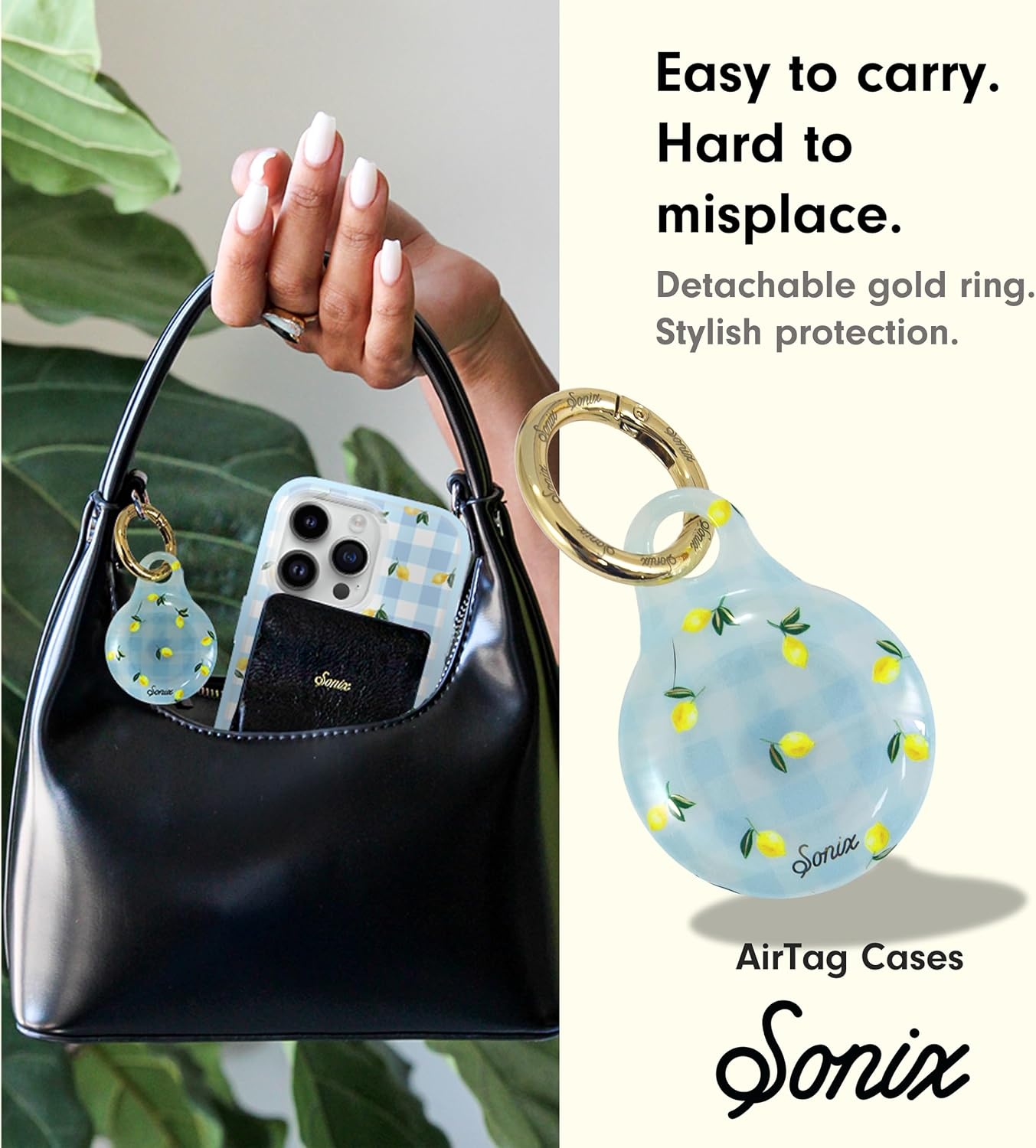 image:imageSonix Cases for Apple AirTags with Gold Carabiner  AirTag Hard Cover Protective Case  AirTag Holder Keychain  Jelly ApricotLemon Gingham