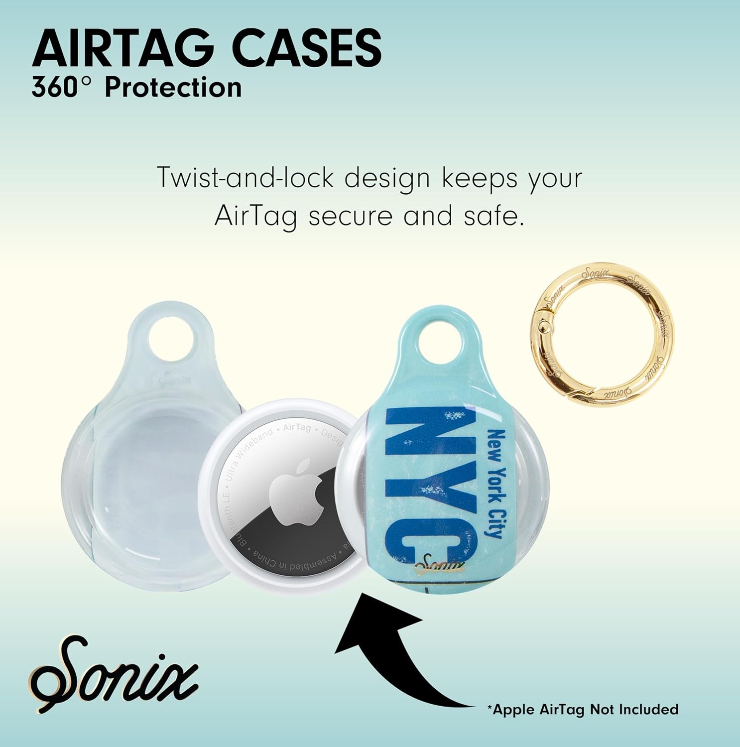 image:imageSonix Cases for Apple AirTags with Gold Carabiner  AirTag Hard Cover Protective Case  AirTag Holder Keychain  Jelly ApricotNew York City