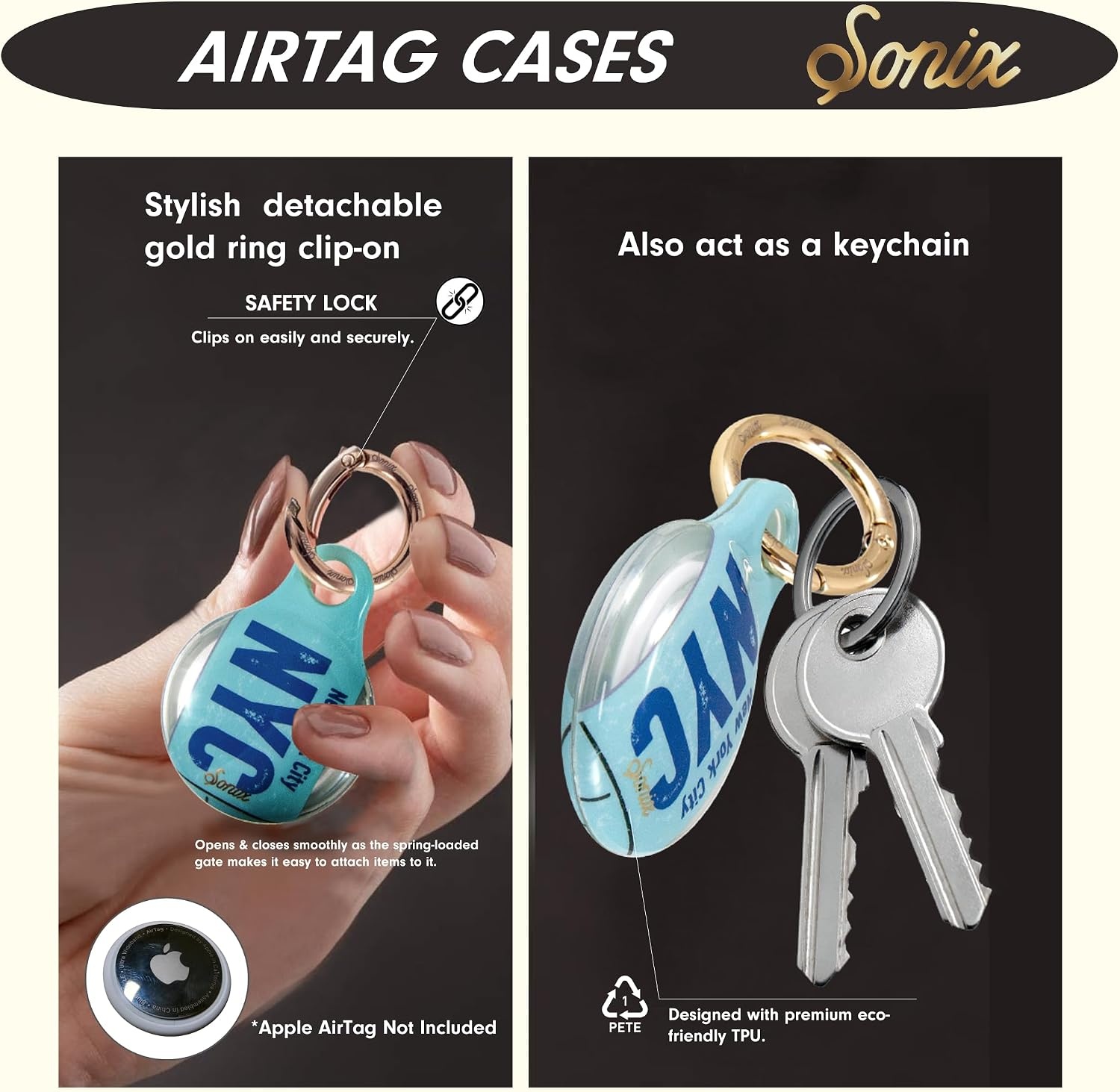 image:imageSonix Cases for Apple AirTags with Gold Carabiner  AirTag Hard Cover Protective Case  AirTag Holder Keychain  Jelly ApricotNew York City