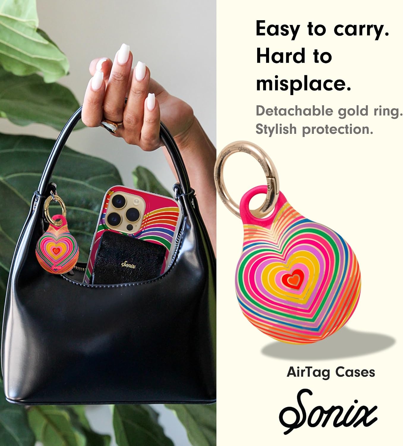 image:imageSonix Cases for Apple AirTags with Gold Carabiner  AirTag Hard Cover Protective Case  AirTag Holder Keychain  Jelly ApricotRainbow Heart